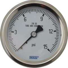 Wika - 2-1/2" Dial, 1/4 Thread, 0-15 Scale Range, Pressure Gauge - Center Back Connection Mount, Accurate to 1.5% of Scale - Americas Industrial Supply