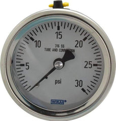 Wika - 2-1/2" Dial, 1/4 Thread, 0-30 Scale Range, Pressure Gauge - Center Back Connection Mount, Accurate to 1.5% of Scale - Americas Industrial Supply