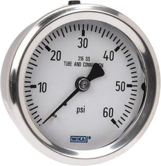 Wika - 2-1/2" Dial, 1/4 Thread, 0-60 Scale Range, Pressure Gauge - Center Back Connection Mount, Accurate to 1.5% of Scale - Americas Industrial Supply