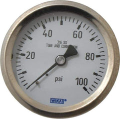 Wika - 2-1/2" Dial, 1/4 Thread, 0-100 Scale Range, Pressure Gauge - Center Back Connection Mount, Accurate to 1.5% of Scale - Americas Industrial Supply