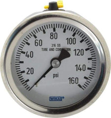 Wika - 2-1/2" Dial, 1/4 Thread, 0-160 Scale Range, Pressure Gauge - Center Back Connection Mount, Accurate to 1.5% of Scale - Americas Industrial Supply