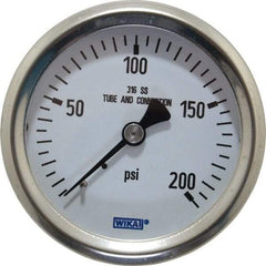 Wika - 2-1/2" Dial, 1/4 Thread, 0-200 Scale Range, Pressure Gauge - Center Back Connection Mount, Accurate to 1.5% of Scale - Americas Industrial Supply