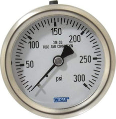 Wika - 2-1/2" Dial, 1/4 Thread, 0-300 Scale Range, Pressure Gauge - Center Back Connection Mount, Accurate to 1.5% of Scale - Americas Industrial Supply