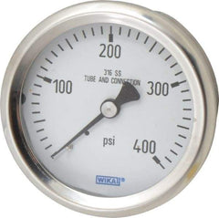 Wika - 2-1/2" Dial, 1/4 Thread, 0-400 Scale Range, Pressure Gauge - Center Back Connection Mount, Accurate to 1.5% of Scale - Americas Industrial Supply