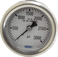 Wika - 2-1/2" Dial, 1/4 Thread, 0-3,000 Scale Range, Pressure Gauge - Center Back Connection Mount, Accurate to 1.5% of Scale - Americas Industrial Supply