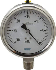 Wika - 4" Dial, 1/2 Thread, 30-0 Scale Range, Pressure Gauge - Lower Connection Mount, Accurate to 1% of Scale - Americas Industrial Supply