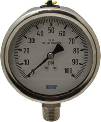 Wika - 4" Dial, 1/2 Thread, 0-100 Scale Range, Pressure Gauge - Lower Connection Mount, Accurate to 1% of Scale - Americas Industrial Supply