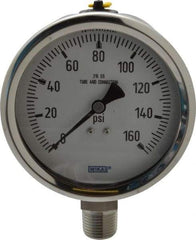 Wika - 4" Dial, 1/2 Thread, 0-160 Scale Range, Pressure Gauge - Lower Connection Mount, Accurate to 1% of Scale - Americas Industrial Supply