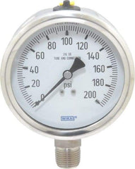 Wika - 4" Dial, 1/2 Thread, 0-200 Scale Range, Pressure Gauge - Lower Connection Mount, Accurate to 1% of Scale - Americas Industrial Supply