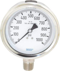 Wika - 4" Dial, 1/2 Thread, 0-1,000 Scale Range, Pressure Gauge - Lower Connection Mount, Accurate to 1% of Scale - Americas Industrial Supply