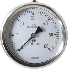 Wika - 4" Dial, 1/2 Thread, 0-60 Scale Range, Pressure Gauge - Lower Back Connection Mount, Accurate to 1% of Scale - Americas Industrial Supply