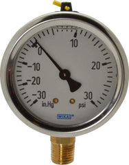 Wika - 2-1/2" Dial, 1/4 Thread, 30-0-30 Scale Range, Pressure Gauge - Lower Connection Mount, Accurate to 1.5% of Scale - Americas Industrial Supply