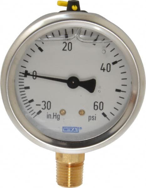 Wika - 2-1/2" Dial, 1/4 Thread, 30-0-60 Scale Range, Pressure Gauge - Lower Connection Mount, Accurate to 1.5% of Scale - Americas Industrial Supply