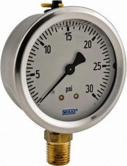 Wika - 2-1/2" Dial, 1/4 Thread, 0-30 Scale Range, Pressure Gauge - Lower Connection Mount, Accurate to 1.5% of Scale - Americas Industrial Supply