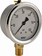 Wika - 2-1/2" Dial, 1/4 Thread, 0-60 Scale Range, Pressure Gauge - Lower Connection Mount, Accurate to 1.5% of Scale - Americas Industrial Supply