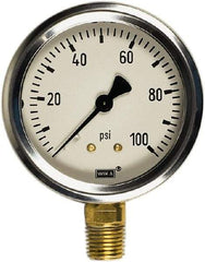 Wika - 2-1/2" Dial, 1/4 Thread, 0-400 Scale Range, Pressure Gauge - Center Back Connection Mount, Accurate to 1.5% of Scale - Americas Industrial Supply