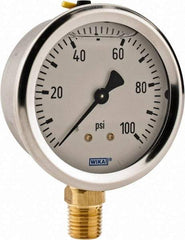 Wika - 2-1/2" Dial, 1/4 Thread, 0-100 Scale Range, Pressure Gauge - Lower Connection Mount, Accurate to 2-1-2% of Scale - Americas Industrial Supply