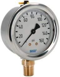 Wika - 2-1/2" Dial, 1/4 Thread, 0-160 Scale Range, Pressure Gauge - Lower Connection Mount, Accurate to 1.5% of Scale - Americas Industrial Supply