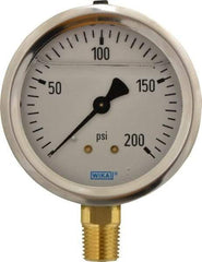 Wika - 2-1/2" Dial, 1/4 Thread, 0-200 Scale Range, Pressure Gauge - Lower Connection Mount, Accurate to 1.5% of Scale - Americas Industrial Supply