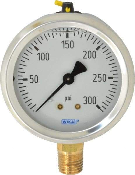 Wika - 2-1/2" Dial, 1/4 Thread, 0-300 Scale Range, Pressure Gauge - Lower Connection Mount, Accurate to 1.5% of Scale - Americas Industrial Supply