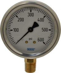 Wika - 2-1/2" Dial, 1/4 Thread, 0-600 Scale Range, Pressure Gauge - Lower Connection Mount, Accurate to 1.5% of Scale - Americas Industrial Supply