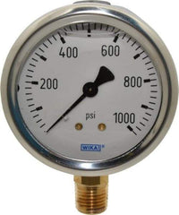 Wika - 2-1/2" Dial, 1/4 Thread, 0-1,000 Scale Range, Pressure Gauge - Lower Connection Mount, Accurate to 1.5% of Scale - Americas Industrial Supply