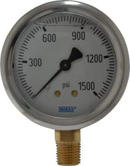 Wika - 2-1/2" Dial, 1/4 Thread, 0-1,500 Scale Range, Pressure Gauge - Lower Connection Mount, Accurate to 1.5% of Scale - Americas Industrial Supply