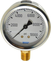 Wika - 2-1/2" Dial, 1/4 Thread, 0-10,000 Scale Range, Pressure Gauge - Lower Connection Mount, Accurate to 1.5% of Scale - Americas Industrial Supply