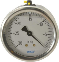 Wika - 2-1/2" Dial, 1/4 Thread, 30-0 Scale Range, Pressure Gauge - Center Back Connection Mount, Accurate to 1.5% of Scale - Americas Industrial Supply