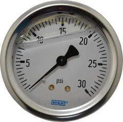 Wika - 2-1/2" Dial, 1/4 Thread, 0-30 Scale Range, Pressure Gauge - Center Back Connection Mount, Accurate to 1.5% of Scale - Americas Industrial Supply