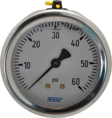 Wika - 2-1/2" Dial, 1/4 Thread, 0-60 Scale Range, Pressure Gauge - Center Back Connection Mount, Accurate to 1.5% of Scale - Americas Industrial Supply
