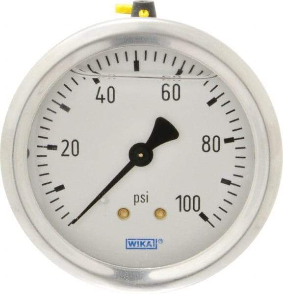 Wika - 2-1/2" Dial, 1/4 Thread, 0-100 Scale Range, Pressure Gauge - Center Back Connection Mount, Accurate to 1.5% of Scale - Americas Industrial Supply