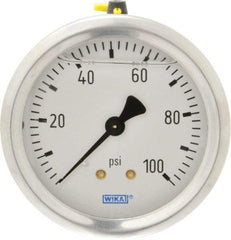 Wika - 2-1/2" Dial, 1/4 Thread, 0-100 Scale Range, Pressure Gauge - Center Back Connection Mount, Accurate to 1.5% of Scale - Americas Industrial Supply