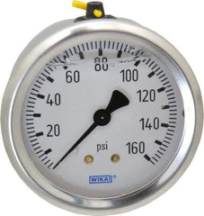 Wika - 2-1/2" Dial, 1/4 Thread, 0-160 Scale Range, Pressure Gauge - Center Back Connection Mount, Accurate to 1.5% of Scale - Americas Industrial Supply