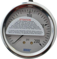 Wika - 2-1/2" Dial, 1/4 Thread, 0-200 Scale Range, Pressure Gauge - Center Back Connection Mount, Accurate to 1.5% of Scale - Americas Industrial Supply