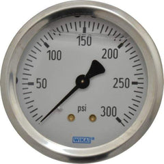 Wika - 2-1/2" Dial, 1/4 Thread, 0-300 Scale Range, Pressure Gauge - Center Back Connection Mount, Accurate to 1.5% of Scale - Americas Industrial Supply