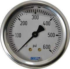 Wika - 2-1/2" Dial, 1/4 Thread, 0-600 Scale Range, Pressure Gauge - Center Back Connection Mount, Accurate to 1.5% of Scale - Americas Industrial Supply