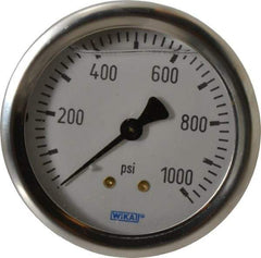 Wika - 2-1/2" Dial, 1/4 Thread, 0-1,000 Scale Range, Pressure Gauge - Center Back Connection Mount, Accurate to 1.5% of Scale - Americas Industrial Supply