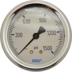 Wika - 2-1/2" Dial, 1/4 Thread, 0-1,500 Scale Range, Pressure Gauge - Center Back Connection Mount, Accurate to 1.5% of Scale - Americas Industrial Supply