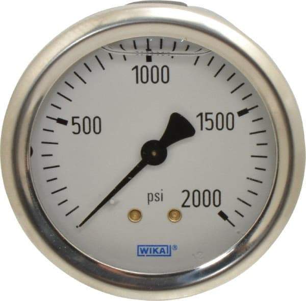 Wika - 2-1/2" Dial, 1/4 Thread, 0-2,000 Scale Range, Pressure Gauge - Center Back Connection Mount, Accurate to 1.5% of Scale - Americas Industrial Supply