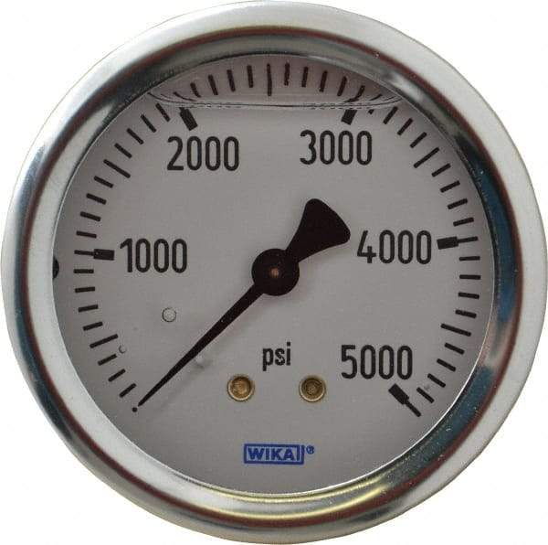 Wika - 2-1/2" Dial, 1/4 Thread, 0-5,000 Scale Range, Pressure Gauge - Center Back Connection Mount, Accurate to 1.5% of Scale - Americas Industrial Supply