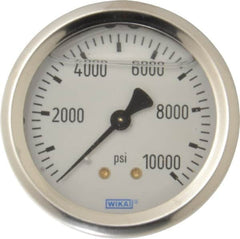 Wika - 2-1/2" Dial, 1/4 Thread, 0-10,000 Scale Range, Pressure Gauge - Center Back Connection Mount, Accurate to 1.5% of Scale - Americas Industrial Supply