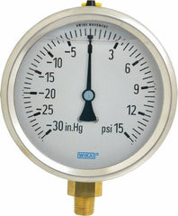 Wika - 4" Dial, 1/4 Thread, 30-0-15 Scale Range, Pressure Gauge - Lower Connection Mount, Accurate to 1% of Scale - Americas Industrial Supply