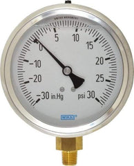 Wika - 4" Dial, 1/4 Thread, 30-0-30 Scale Range, Pressure Gauge - Lower Connection Mount, Accurate to 1% of Scale - Americas Industrial Supply