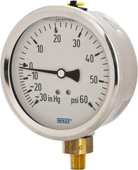 Wika - 4" Dial, 1/4 Thread, 30-0-60 Scale Range, Pressure Gauge - Lower Connection Mount, Accurate to 1% of Scale - Americas Industrial Supply