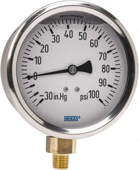 Wika - 4" Dial, 1/4 Thread, 30-0-100 Scale Range, Pressure Gauge - Lower Connection Mount, Accurate to 1% of Scale - Americas Industrial Supply