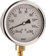 Wika - 4" Dial, 1/4 Thread, 30-0-160 Scale Range, Pressure Gauge - Lower Connection Mount, Accurate to 1% of Scale - Americas Industrial Supply