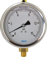 Wika - 4" Dial, 1/4 Thread, 0-15 Scale Range, Pressure Gauge - Lower Connection Mount, Accurate to 1% of Scale - Americas Industrial Supply