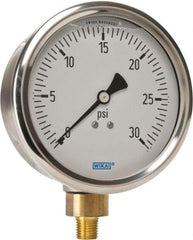 Wika - 4" Dial, 1/4 Thread, 0-30 Scale Range, Pressure Gauge - Lower Connection Mount, Accurate to 1% of Scale - Americas Industrial Supply