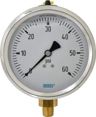 Wika - 4" Dial, 1/4 Thread, 0-60 Scale Range, Pressure Gauge - Lower Connection Mount, Accurate to 1% of Scale - Americas Industrial Supply